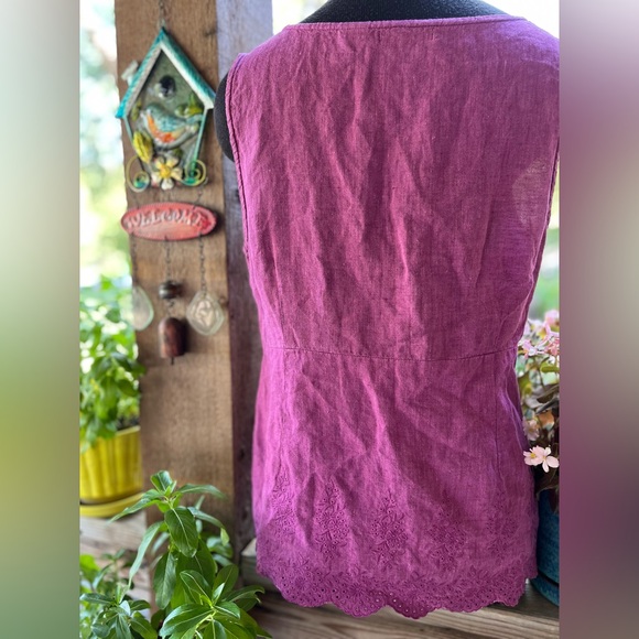 Eddie Bauer Linen Plum Purple 100% Linen Sleeveless Square Neck Eyelet Hem Top L - Picture 6 of 7